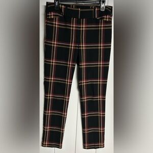 LOFT Outlet Black Plaid Dress Pants with Brown Stripes